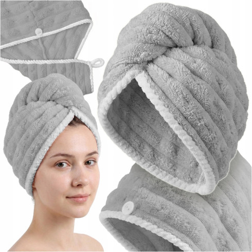 Turban z mikrofibry ręcznik na głowę do włosów miekki superchłonny szary