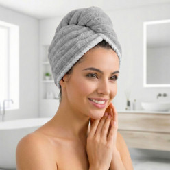 Turban z mikrofibry ręcznik na głowę do włosów miekki superchłonny szary