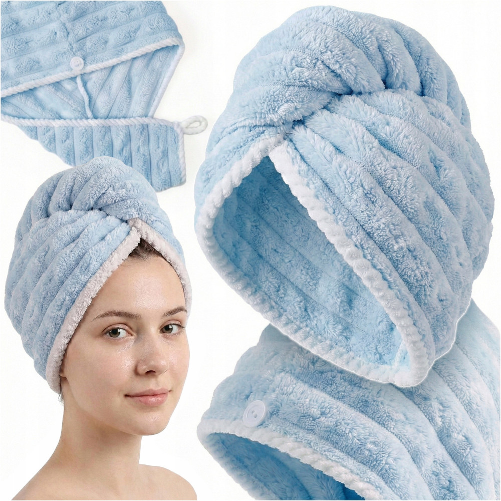 Turban z mikrofibry ręcznik na głowę do włosów superchłonny niebieski