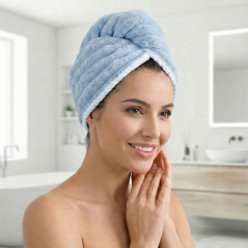 Turban z mikrofibry ręcznik na głowę do włosów superchłonny niebieski