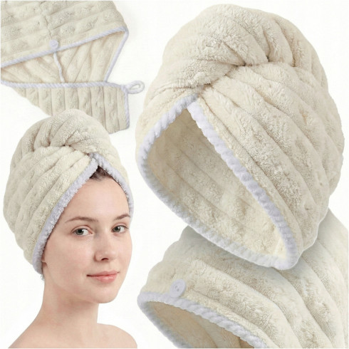 Turban z mikrofibry ręcznik na głowę do włosów miekki superchłonny beżowy