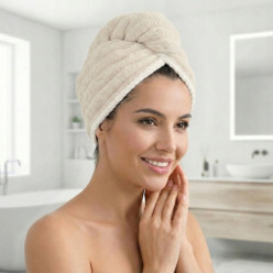 Microfibre turban hair towel head wrap soft super absorbent beige