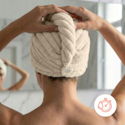 Turban z mikrofibry ręcznik na głowę do włosów miekki superchłonny beżowy
