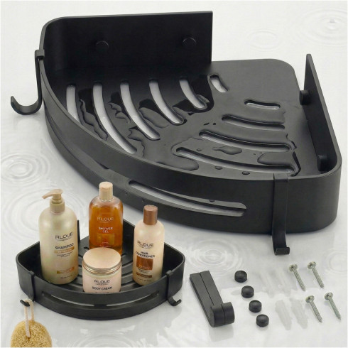 Półka łazienkowa narożna pod prysznic wisząca aluminiowa organizer czarna