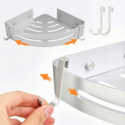 Półka łazienkowa narożna pod prysznic wisząca aluminiowa organizer srebna