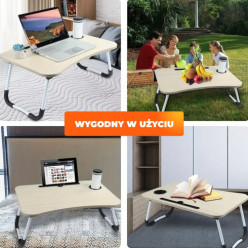 Składany stolik śniadaniowy na łóżko pod laptopa z miejscem na kawe 60x40cm