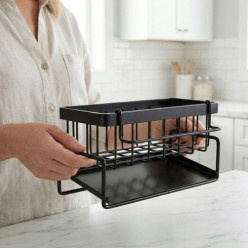 Kitchen organiser sink organiser drainer sponge and washing-up liquid holder black