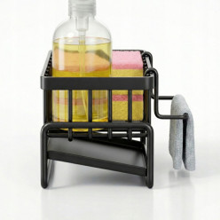Kitchen organiser sink organiser drainer sponge and washing-up liquid holder black
