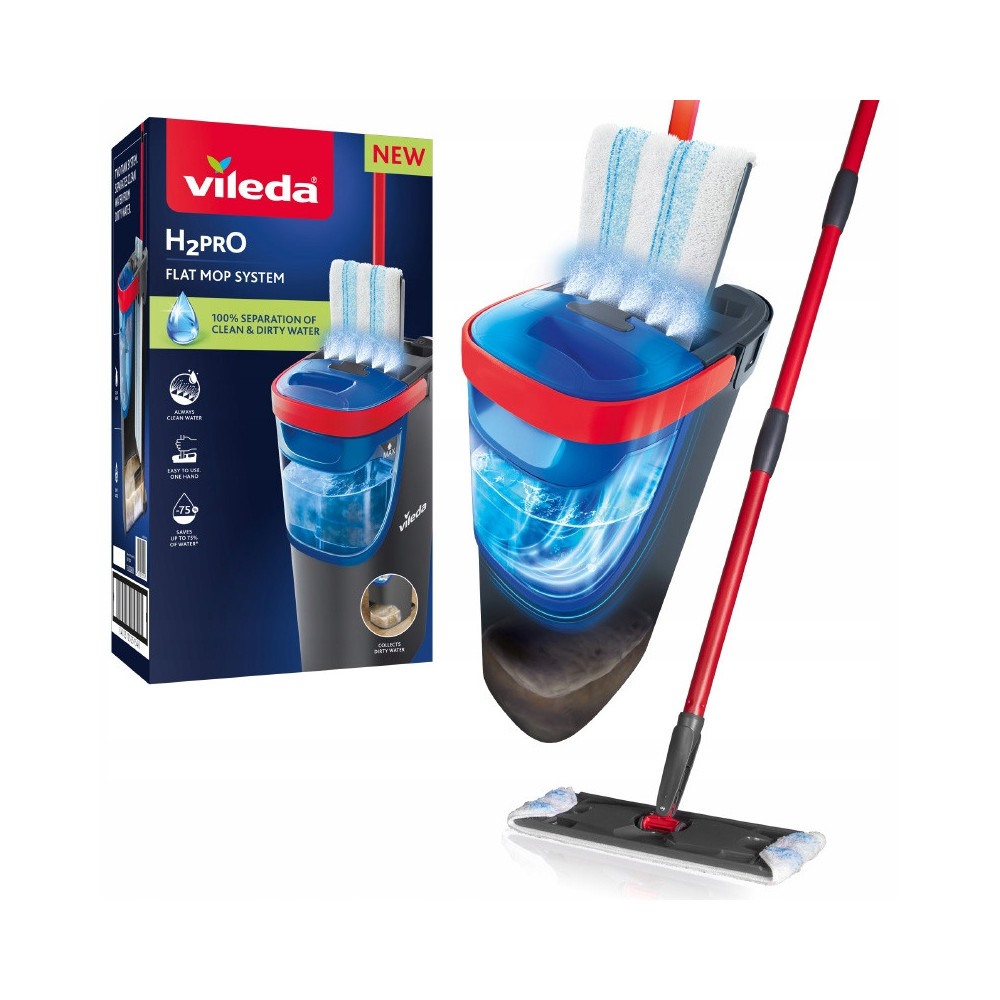 Mop płaski vileda h2pro z wiadrem separacja czysta brudna woda 2 zbiorniki