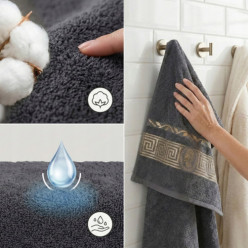 Serviette de bain 50x100cm 100% coton absorbant doux gris foncé
