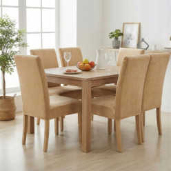 Velvet chair cover universal set of 6 pcs beige