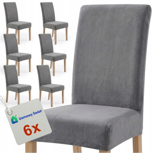 Pokrowiec na krzesło welurowy uniwersalny zestaw 6szt szary