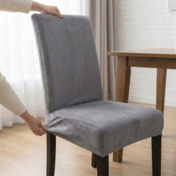 Pokrowiec na krzesło welurowy uniwersalny zestaw 6szt szary