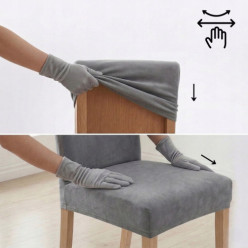 Pokrowiec na krzesło welurowy uniwersalny zestaw 6szt szary