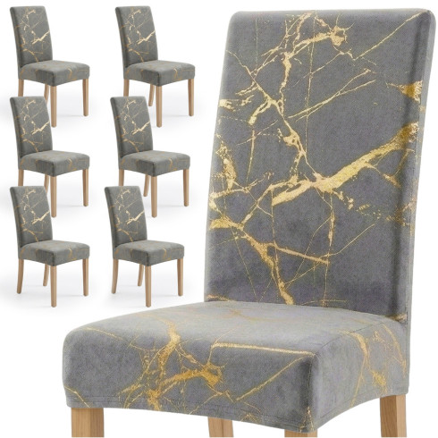 Pokrowiec na krzesło welurowy uniwersalny zestaw 6szt szary-złoty