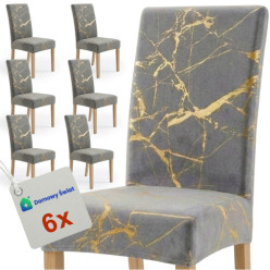 Pokrowiec na krzesło welurowy uniwersalny zestaw 6szt szary-złoty