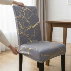 Pokrowiec na krzesło welurowy uniwersalny zestaw 6szt szary-złoty
