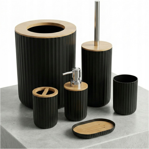 Bathroom set 6 pieces cup dispenser bin toilet brush black