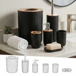 Badezimmer-Set 6 Teile Becher Spender Eimer WC-Bürste schwarz