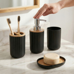 Zestaw łazienkowy 6 elementów kubek dozownik kosz szczotka do WC czarny