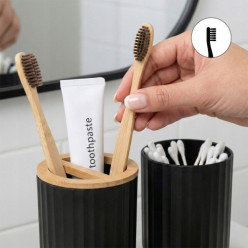 Zestaw łazienkowy 6 elementów kubek dozownik kosz szczotka do WC czarny