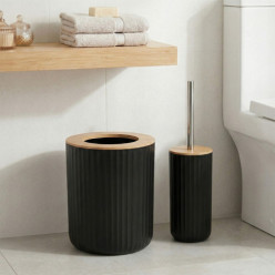 Zestaw łazienkowy 6 elementów kubek dozownik kosz szczotka do WC czarny