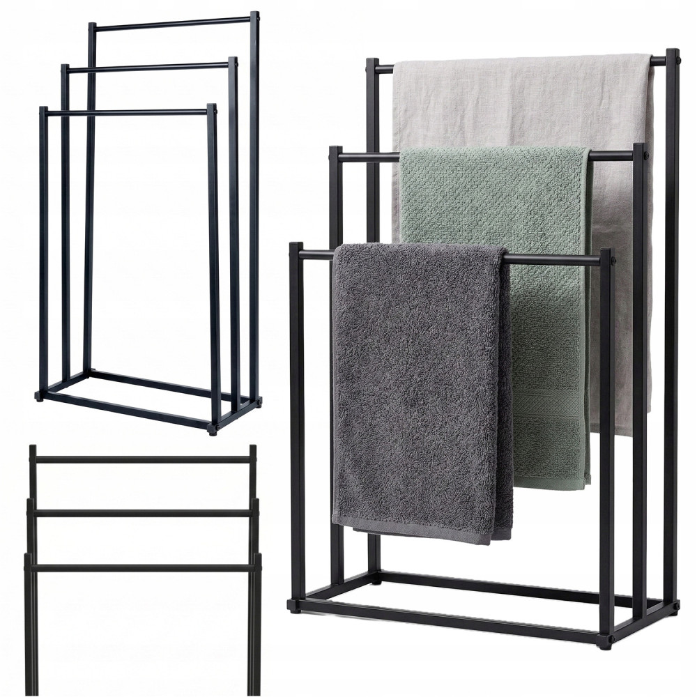 Stojak na ręczniki wieszak podłogowy łazienkowy metalowy 3 ramienny