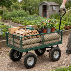 Wózek ogrodowy transportowy z rączką taczka pompowane koła burty 200 kg