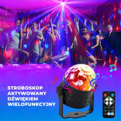 Projektor świetlny 7 kolorów disco LED RGB + pilot