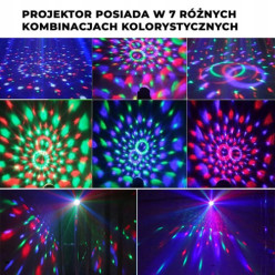 Projektor świetlny 7 kolorów disco LED RGB + pilot