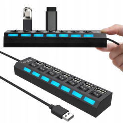 Hub USB rozdzielacz 7 portowy czarny