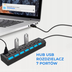 Hub USB rozdzielacz 7 portowy czarny