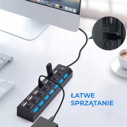 USB rozštěp 7 port černý